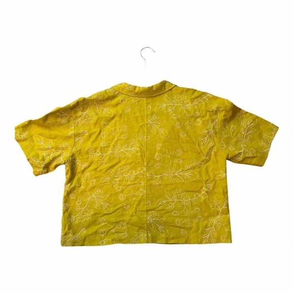 MADEWELL Embroidered Linen-Blend Resort Crop Shirt Medium - Picture 4 of 5